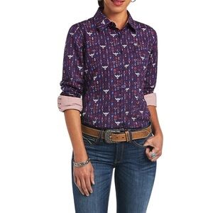 Ariat Kirby Stretch Fitted Tribal Lore Print Purple Button Down Shirt